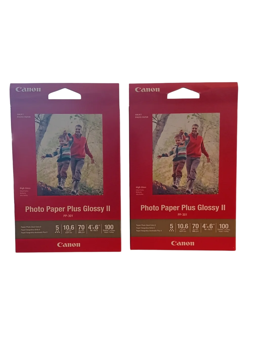 2 Packs Canon Photo Paper Plus Glossy II - Red and Purple Packaging